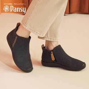 pansy日本女鞋平底防滑舒适软底，气质百搭妈妈，鞋中老年鞋子秋冬款