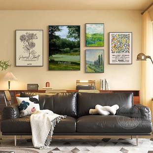 小寄客厅装饰画绿色摄影风景小众，组合挂画美式复古沙发壁画设计