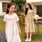 女大童连衣裙夏季中大童亲子装白色波西米亚仙女风长裙子大龄女装
