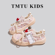 tmtukidsdiy联名款女童，爱心帆布鞋软底板鞋子，秋冬款儿童休闲鞋