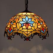 欧式复古蒂凡尼彩色玻璃酒吧餐厅吊灯创意田园卧室玄关阳台琉璃灯