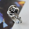 925纯银ins风复古做旧立体玫瑰花，戒指开口个性，时尚花朵食指戒女款