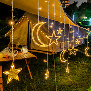 星星月亮窗帘灯串卧室，浪漫房间圣诞装饰灯，氛围灯户外露营帐篷挂灯