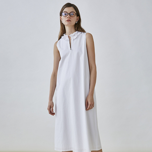 StudioFun气质修身显瘦V领连衣裙女春夏设计感长款白色无袖背心裙