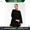 香港直邮潮奢 ASOS 女士设计长袖低腰方形打褶迷你连衣裙(黑色)