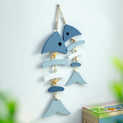 地中海风格木质蓝白鱼串挂件海洋风家居装饰品蓝白小鱼墙壁饰挂饰