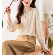 新中式刺绣雪纺衬衫女早春洋气小衫设计感复古轻国风法式长袖上衣