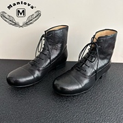 Mantova曼托瓦马丁靴黑色真皮短靴圆头系带复古切尔西靴手工女靴