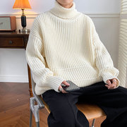 日青春流行系复古慵懒纯色毛衣男装秋冬季高领针织衫