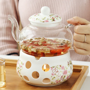 陶瓷花茶壶花茶具透明杯玻璃花草水果花果，茶壶耐热蜡烛加热套装