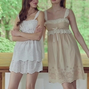 韩国balcony甜美纯棉吊带裙睡裙，短裤睡衣套装有胸垫夏女薄棉