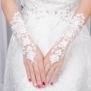 蕾丝结婚手套婚礼手套花朵镂空镶钻无指短款手套新娘婚纱手套