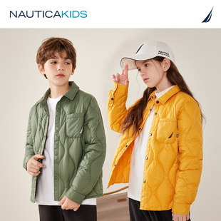 nautica童装男童女童羽绒服轻薄款秋冬季短款衬衫，款翻领夹克外套