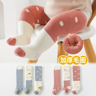 婴儿长筒袜秋冬季过膝高筒，加厚保暖纯棉，袜子新生儿初生宝宝护腿袜