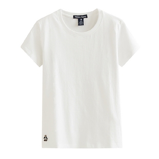 夏季bf小熊维尼短袖t恤女装，纯棉修身圆领白色半袖上衣大码