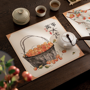 中式花鸟吸水茶垫方形杯子，硅藻泥沥水垫禅意，手绘餐桌杯垫双面防滑