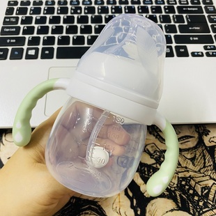 婴儿奶瓶塑料pp奶壶喝奶喝水喝果汁，宝宝带手柄吸管硅胶奶嘴180ml