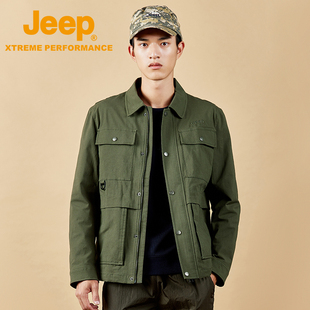 jeep吉普户外男装男秋季长袖衬衫防风，上衣工装翻领夹克外套