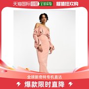 香港直邮潮奢tall女士，设计长筒露肩长袖，铅笔中长连衣裙(肉粉色)
