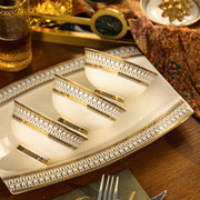 陶瓷器高档骨瓷餐具碗碟套装，家用吃饭套碗盘子，欧式组合碗碟