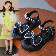 女童凉鞋夏季2023时尚，韩版露趾中大童，小女孩蝴蝶结儿童沙滩鞋