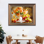 美式客厅餐厅背景墙装饰画，有框静物挂画饭厅，墙壁花卉壁画欧式油画
