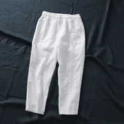 百搭白色小脚裤夏休闲裤女裤子，有内防透内衬，白色亚麻女裤夏天薄款