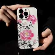 国风国潮中国风原创小众水墨花适用于苹果15Promax手机壳华为mate60pro小米14pro13promax艺术粉色花
