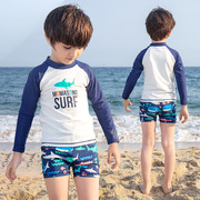 男宝宝泳衣儿童长袖分体裤，婴幼儿沙滩防晒温泉小童游泳衣套装