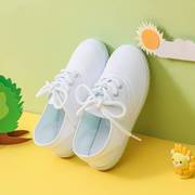 儿童鞋小白鞋男童，学生帆布鞋平底低帮绑带幼儿园室内女童白色球鞋