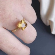 情人节礼物天然黄水晶戒指925银镶嵌复古女戒简约气质水晶指环