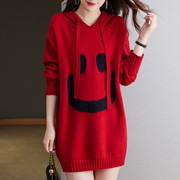 新年款红色毛衣长裙时尚，百搭喜庆派加厚套头针织衫羊毛衫连衣裙