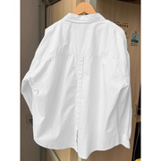 白色长袖衬衫外套女春秋春季设计感小众法式纯棉，衬衣女款上衣春装