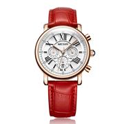 时尚石英手表复古多功能六针立体表盘，美格尔女红色白色饰品2058
