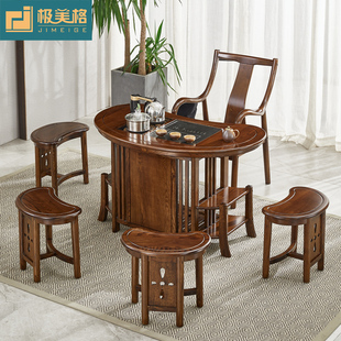 极美格小茶台实木茶桌茶具，套装一体功夫茶几阳台，桌椅组合家用腰形