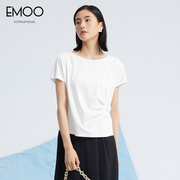 EMOO杨门夏季短袖宽松休闲T恤女低圆领雪纺衫简约收腰透气小衫