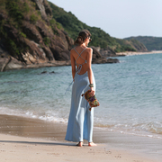 女三亚度假沙滩裙适合海边拍照的吊带露背连衣裙辣妹海岛旅游穿搭