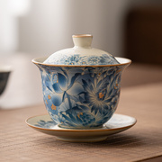 黄米汝窑盖碗单个高档茶杯家用泡茶碗陶瓷不烫手盖碗泡茶功夫茶具