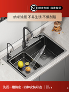 厨房水槽大单槽灰色，家用加厚手工，纳米sus304不锈钢洗菜盆洗碗槽