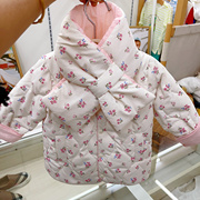 韩国童装23冬女童，田园风小碎花，围巾保暖羽绒服可爱羽绒衣b1