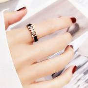 欧美风网红个性日韩国黑色，微钻戒指女款食指环戒子潮人钛钢装饰品