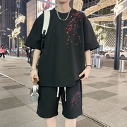 ZT69*P48 新中式华夫格短袖t恤男夏季运动套装国风潮五分裤两件套