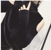 韩版时尚光泽金丝绒露肩上衣女内搭黑色长袖打底衫t恤