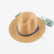 草帽女士夏天遮阳蓝色编绳帽出游防晒海边沙滩帽锥形顶日系风格帽