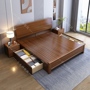 胡桃木实木床1.8米双人床北欧约1.5经济型高箱储物主卧婚床