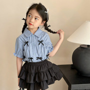童装女童洋气衬衫2024夏韩版女孩，娃娃衫蛋糕，裙中大童两件套装