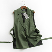 p992纯色侧边系带西装领一粒扣秋冬2021无袖，背心外套女马甲夹