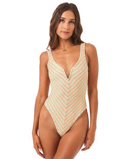 澳洲时尚性感三角连体游泳衣女彩色条纹聚拢修身显瘦露背海滩度假
