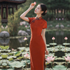 红色新中式改良旗袍2024年春夏短袖女装复古民国风日常连衣裙