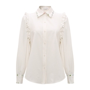 petitbari女式抽带纯白长袖花边衬衫